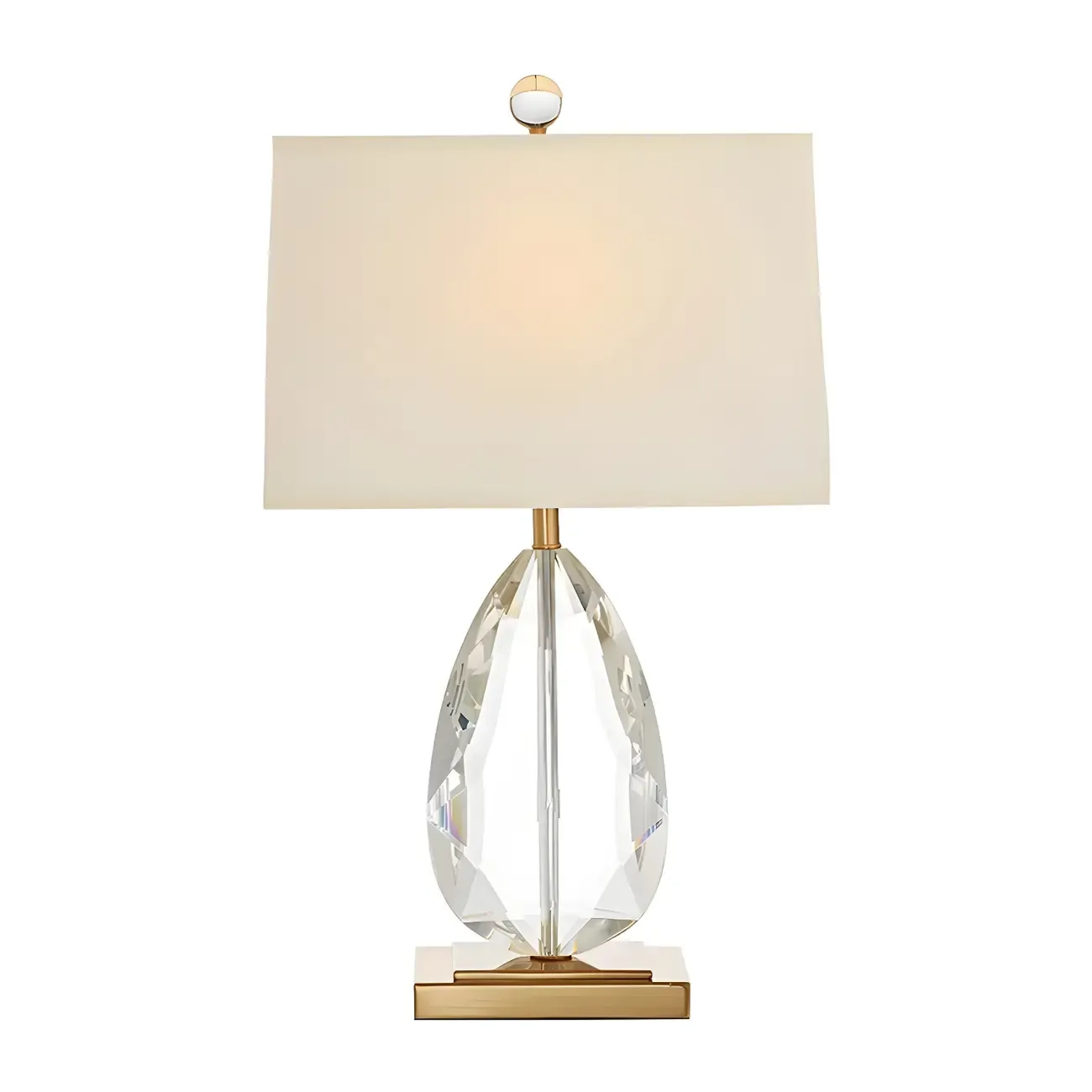 Luxury Crystal Bedside Lamp Beige Rectangle Shade Image - 5