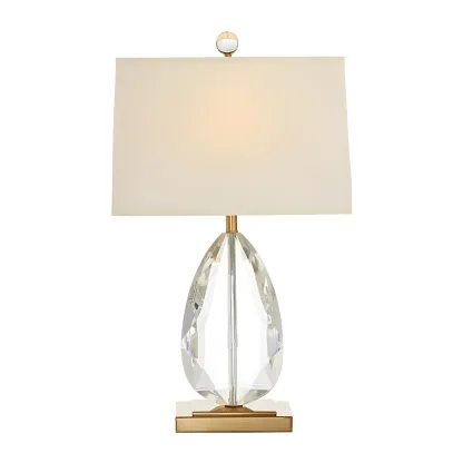 Luxury Crystal Bedside Lamp Beige Rectangle Shade Image - 5