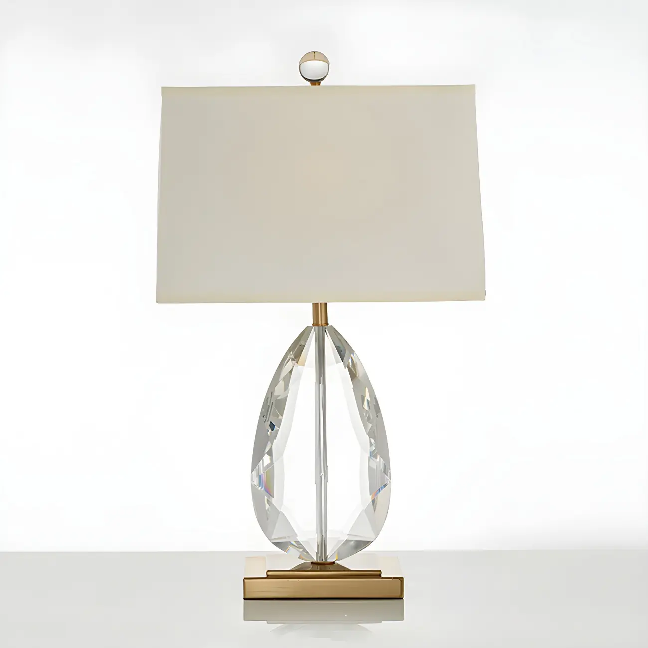 Luxury Crystal Bedside Lamp Beige Rectangle Shade Image - 6 | homeyfad