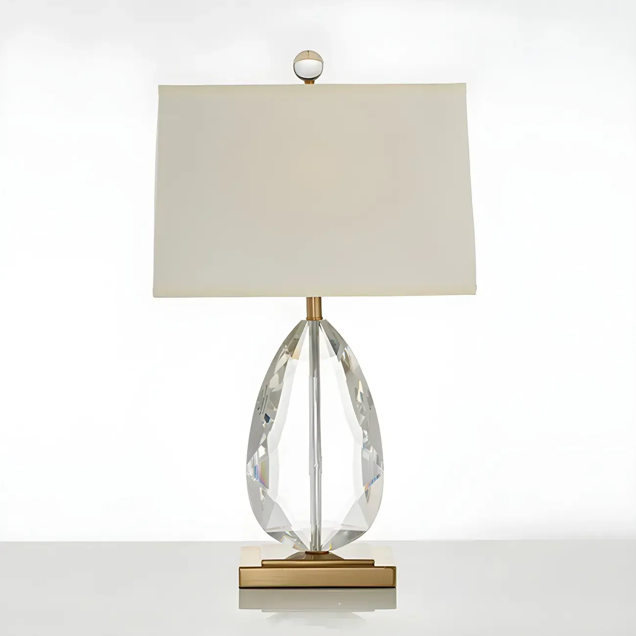Luxury Crystal Bedside Lamp Beige Rectangle Shade Image - 6
