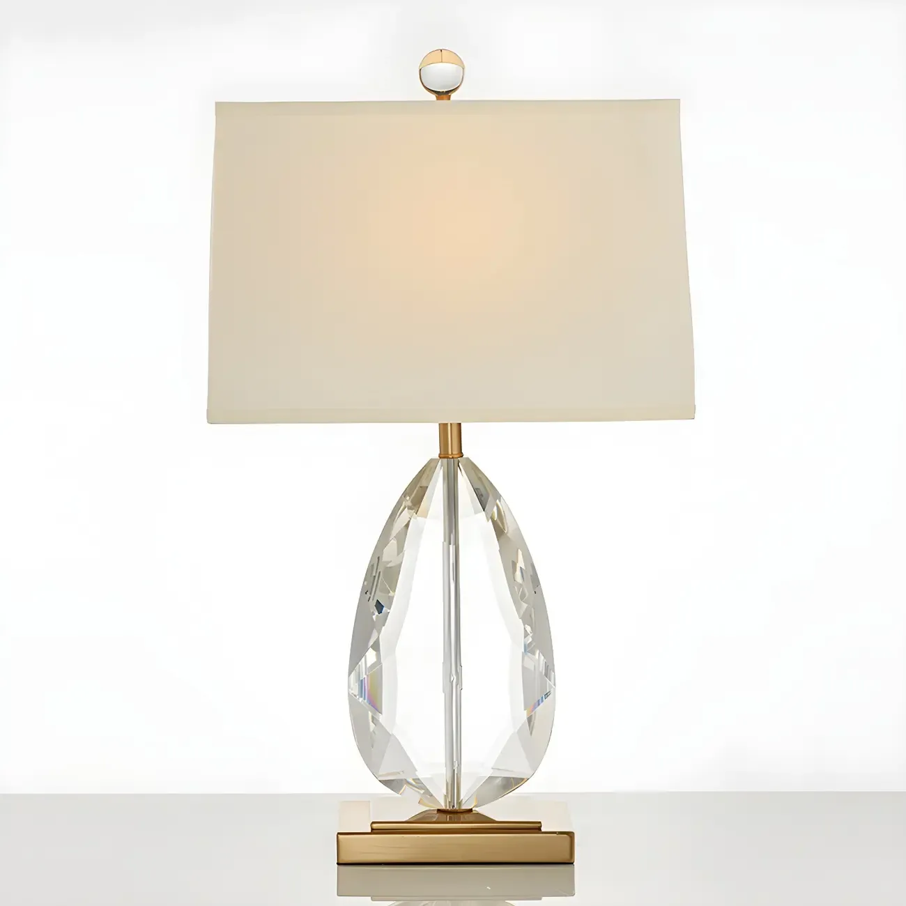 Luxury Crystal Bedside Lamp Beige Rectangle Shade Image - 8