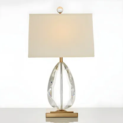 Luxury Crystal Bedside Lamp Beige Rectangle Shade Image - 8