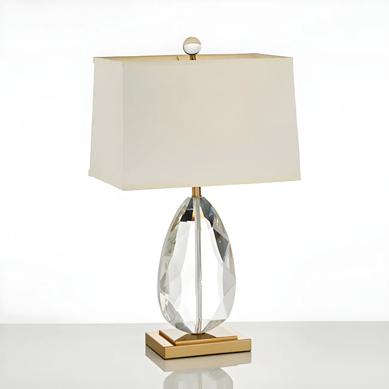 Luxury Crystal Bedside Lamp Beige Rectangle Shade Image - 9 | homeyfad