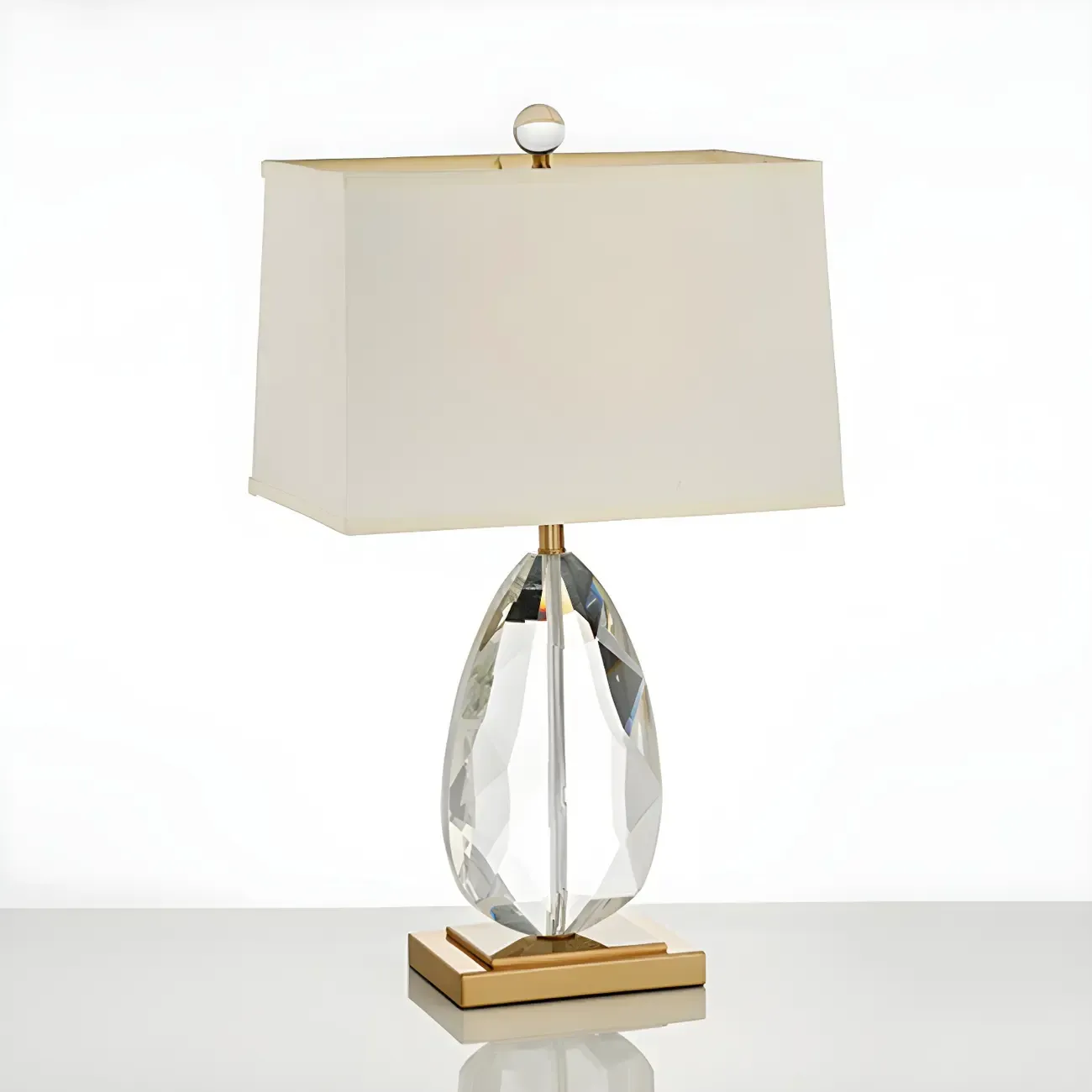 Luxury Crystal Bedside Lamp Beige Rectangle Shade Image - 9