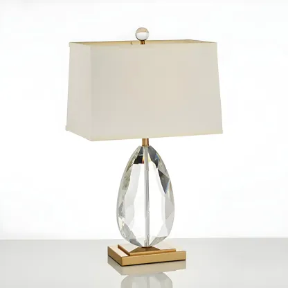 Luxury Crystal Bedside Lamp Beige Rectangle Shade Image - 9