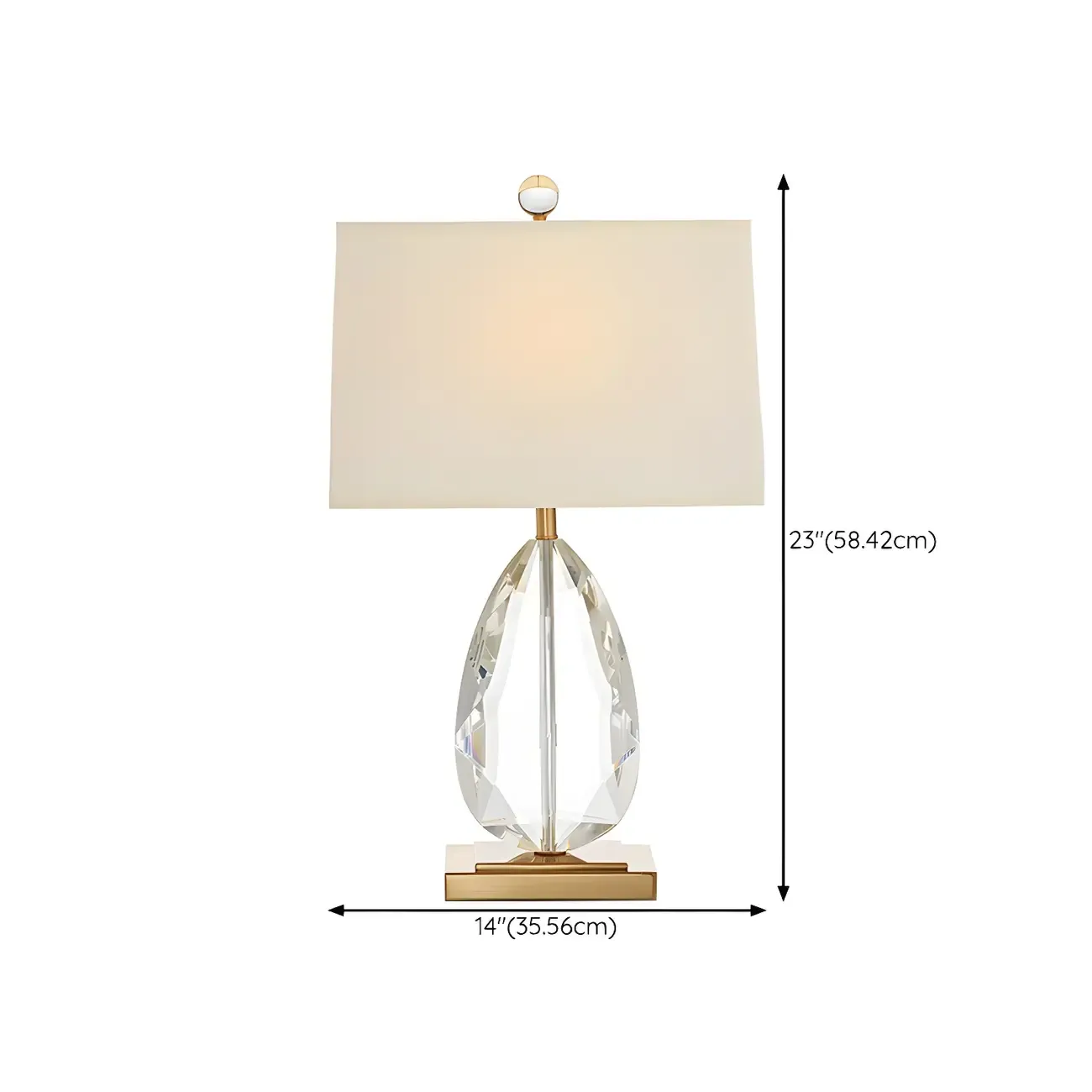 Luxury Crystal Bedside Lamp Beige Rectangle Shade #size