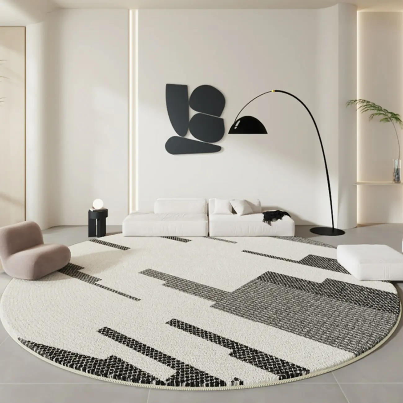 Modern Round Imitation Wool Striped Area Rug Image - 1 | homeyfad