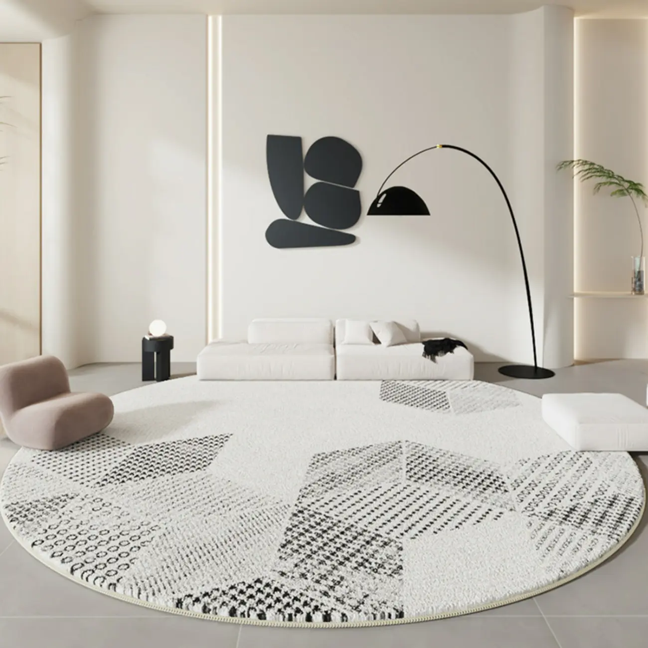 Modern Round Imitation Wool Striped Area Rug Image - 2 | homeyfad
