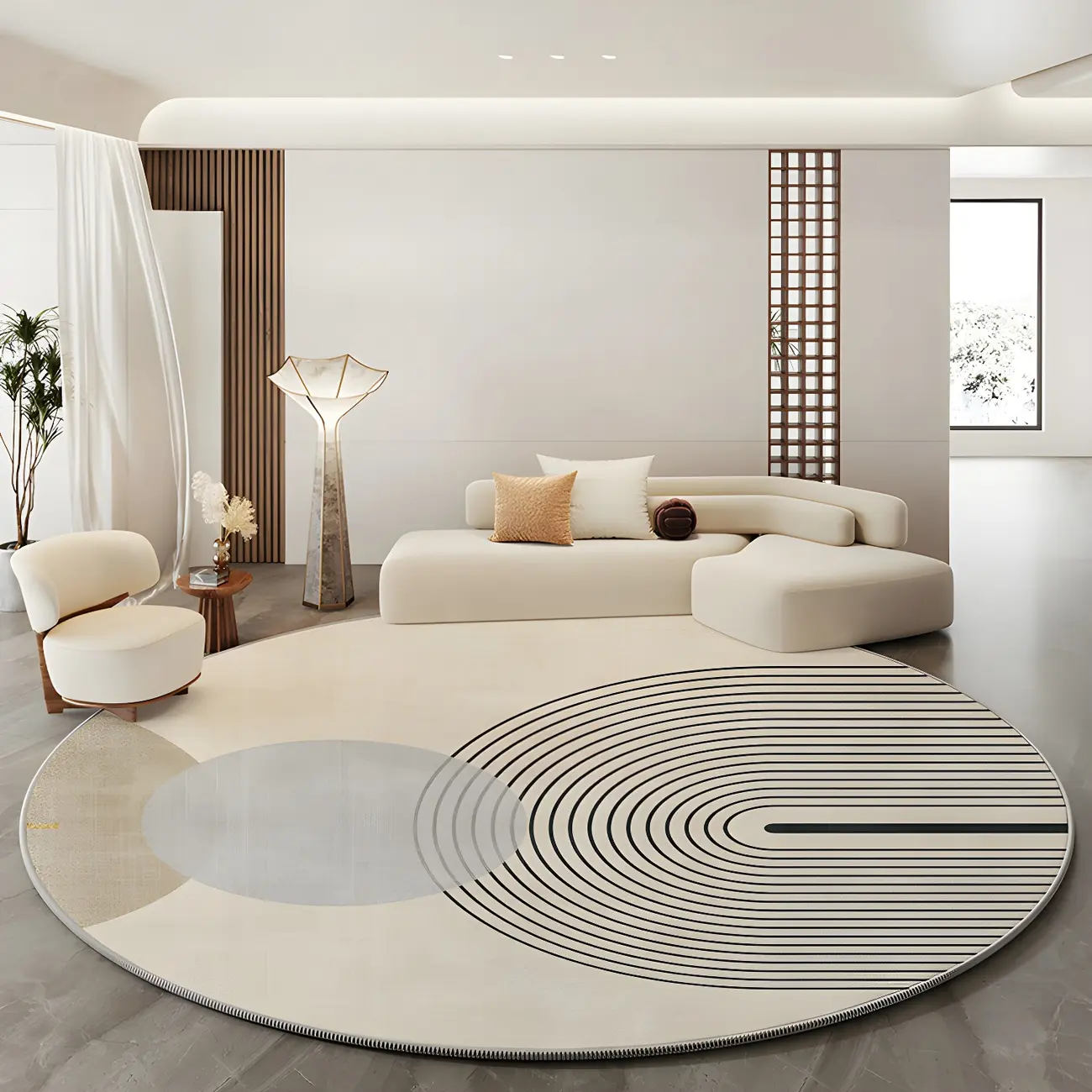 Living Room Polyester Striped Round Area Rug Image - 1 | homeyfad