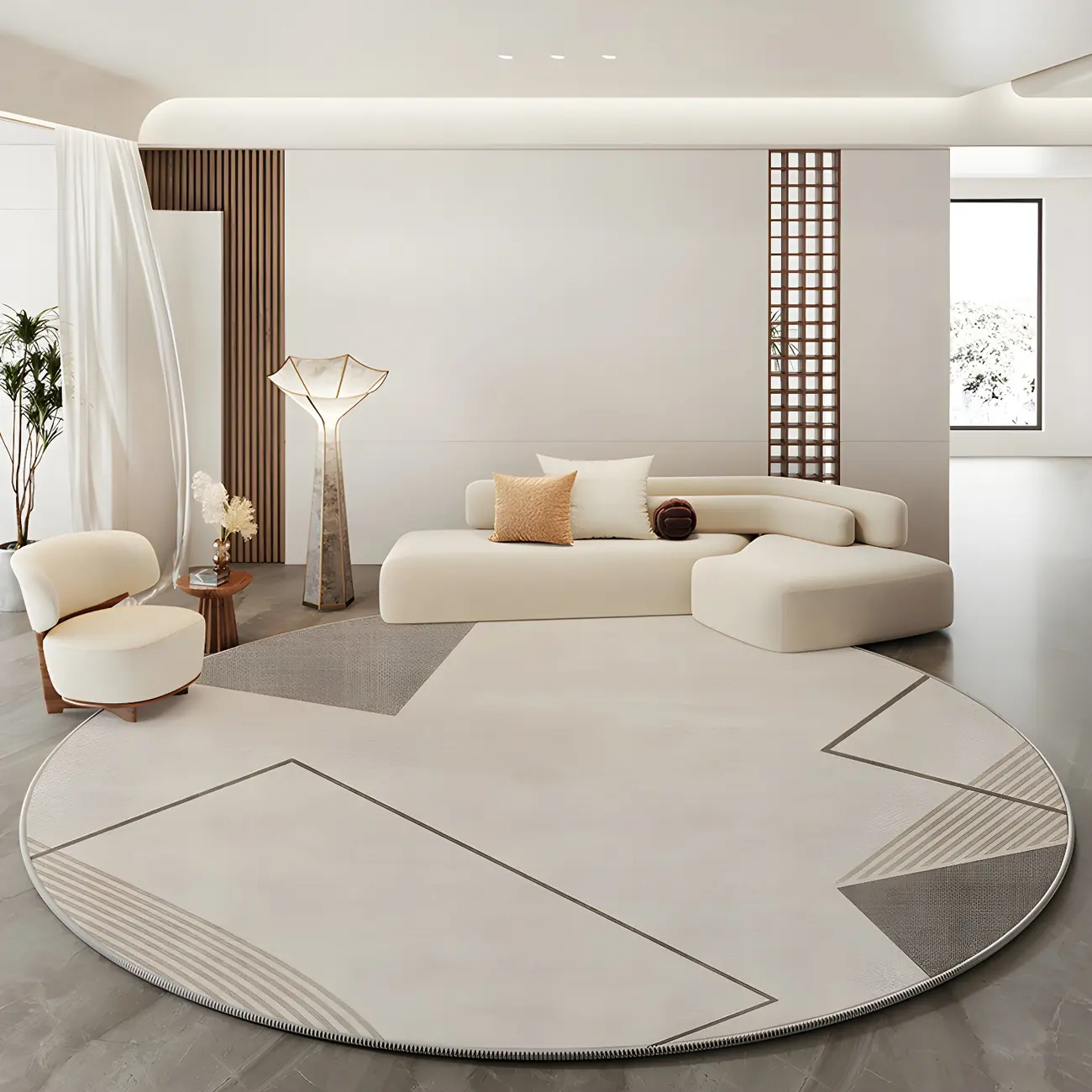 Living Room Polyester Striped Round Area Rug Image - 2 | homeyfad