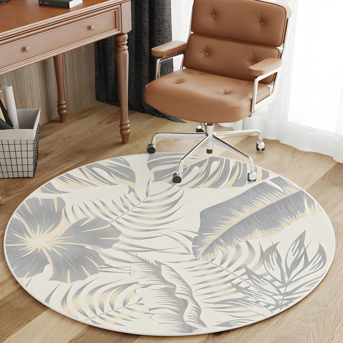 Indoor Modern Polyester Floral Round Area Rug Image - 2 | homeyfad