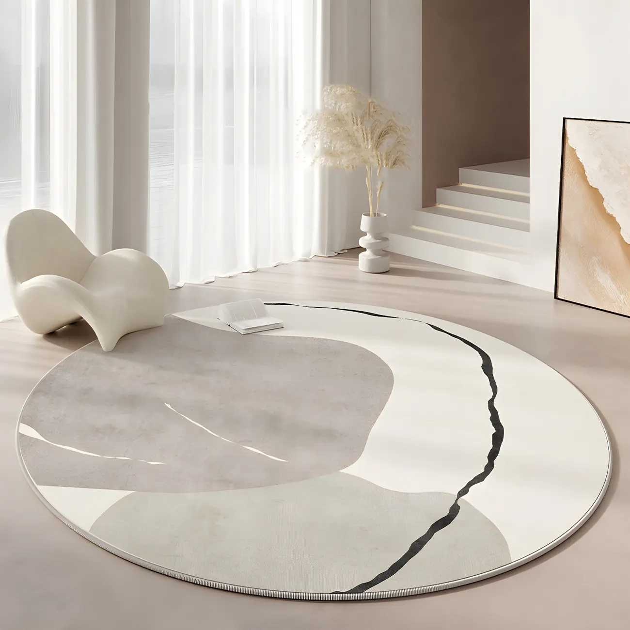 Living Room Polyester Color Block Round Area Rug Image - 2 | homeyfad
