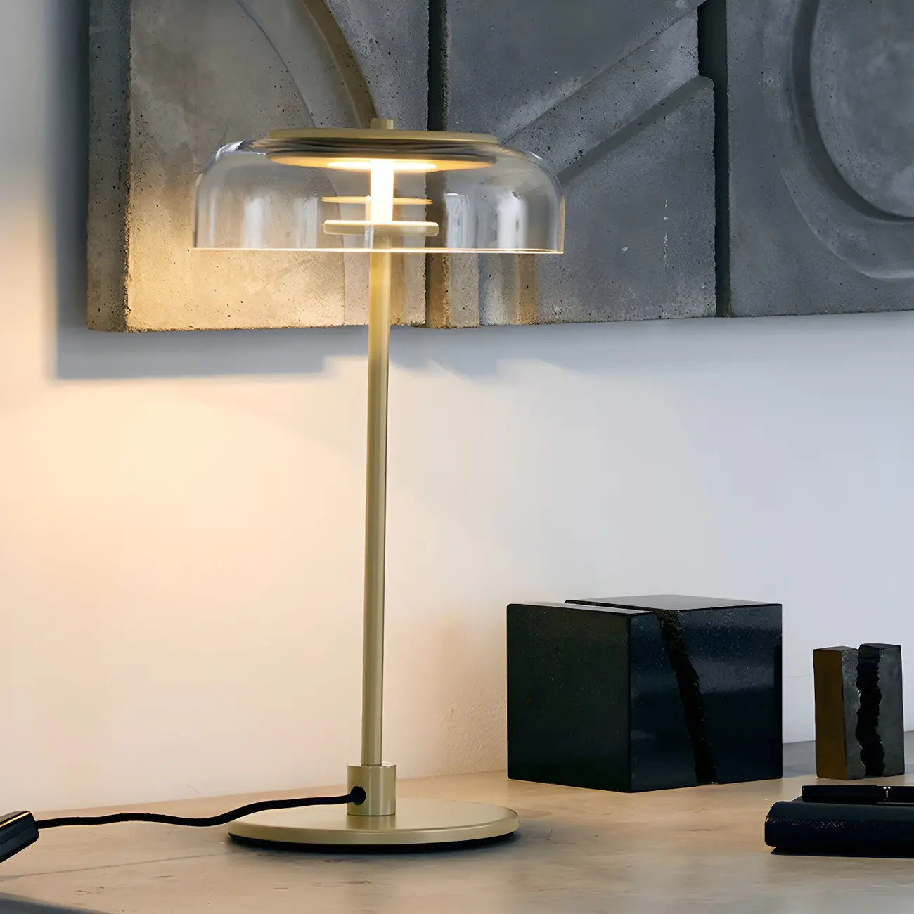 Simple Glass Dome Golden Table Lamp for Living Room Image - 1 | homeyfad