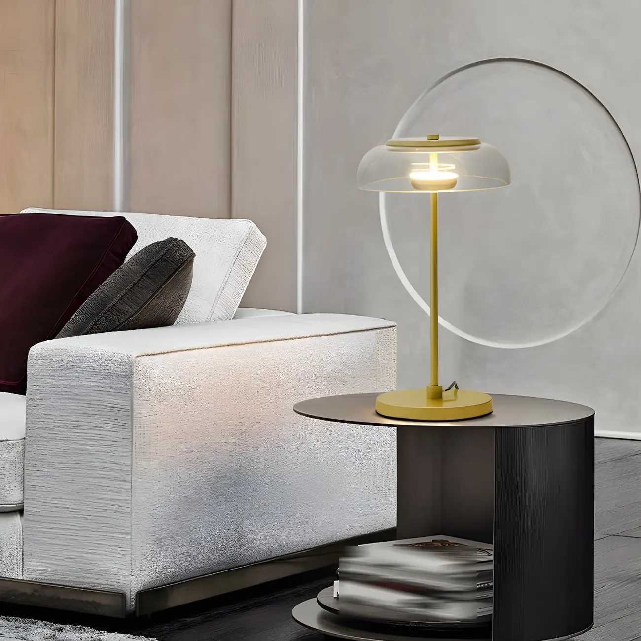 Simple Glass Dome Golden Table Lamp for Living Room Image - 3