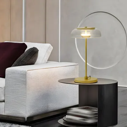 Simple Glass Dome Golden Table Lamp for Living Room Image - 3