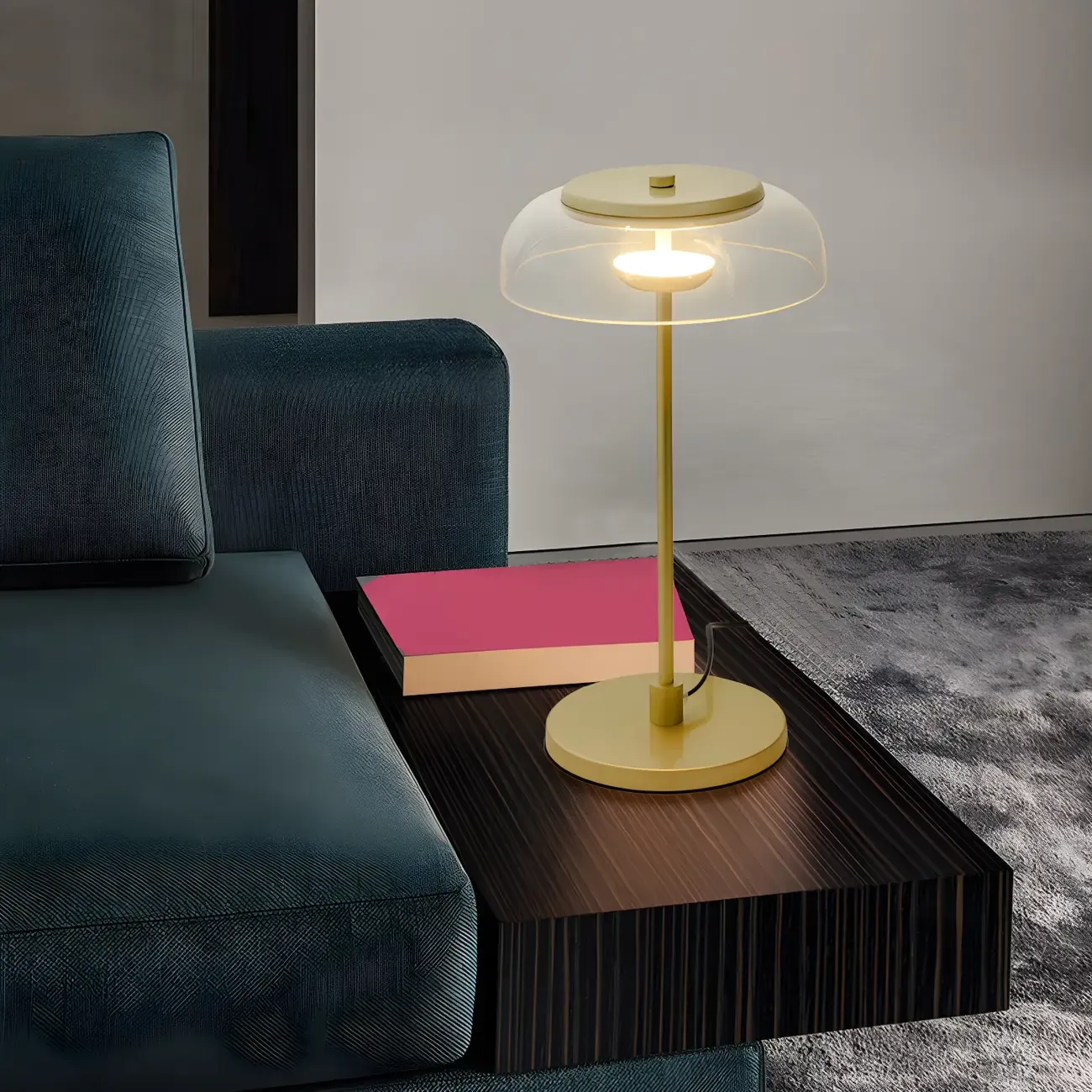 Simple Glass Dome Golden Table Lamp for Living Room Image - 4