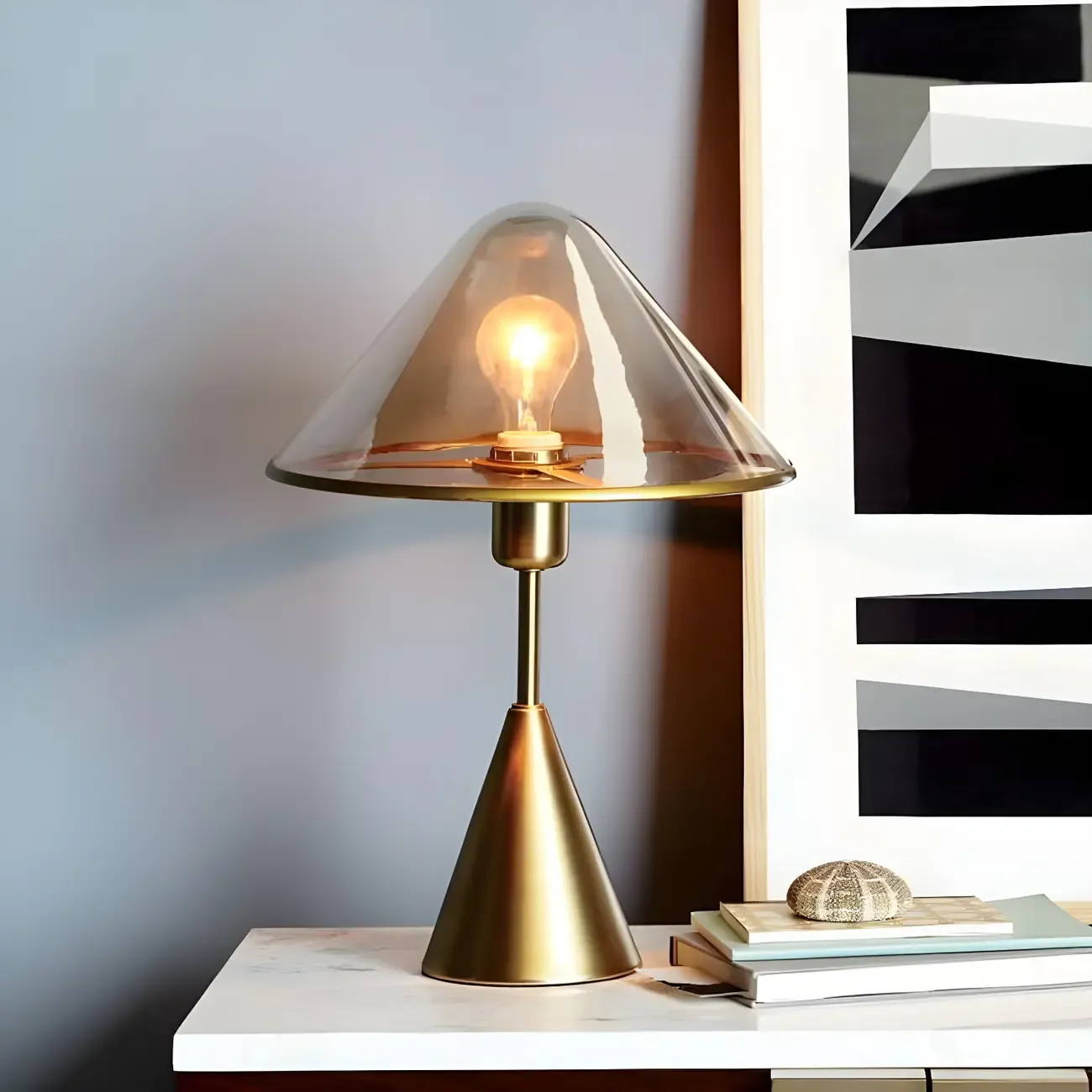 Modern Golden Desk Lamp Cone Glass Shade for Living Room Image - 1