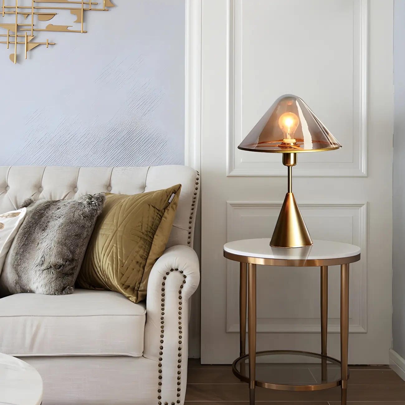 Modern Golden Desk Lamp Cone Glass Shade for Living Room Image - 2 | homeyfad