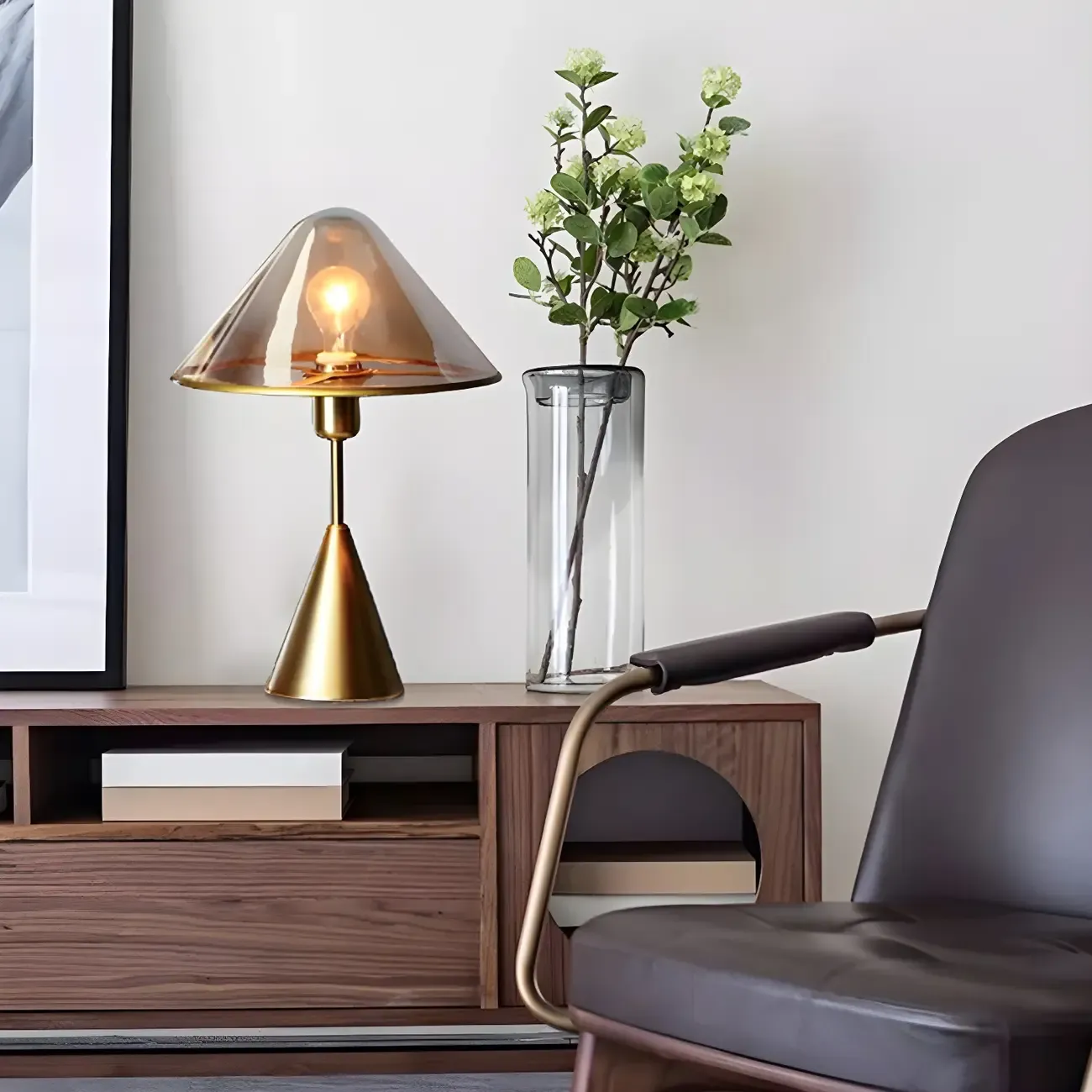 Modern Golden Desk Lamp Cone Glass Shade for Living Room Image - 3