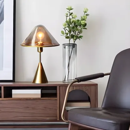 Modern Golden Desk Lamp Cone Glass Shade for Living Room Image - 3