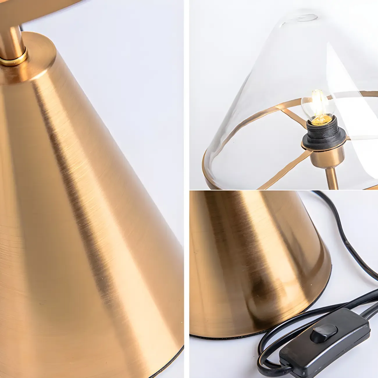 Modern Golden Desk Lamp Cone Glass Shade for Living Room Image - 4