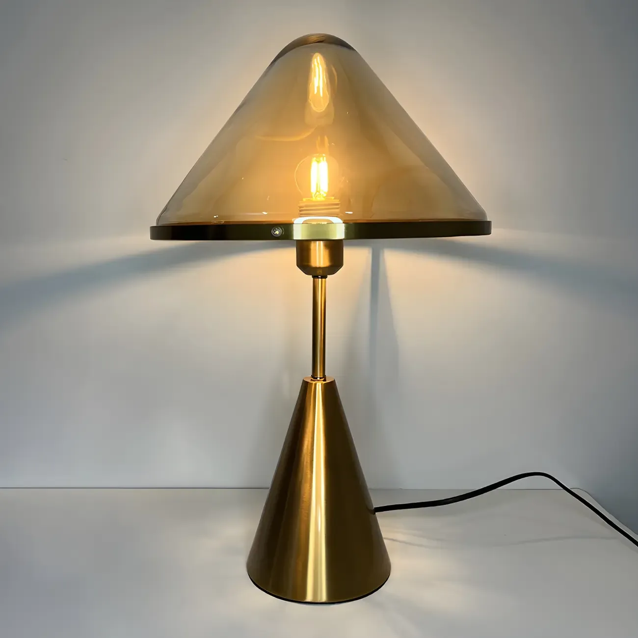 Modern Golden Desk Lamp Cone Glass Shade for Living Room Image - 6