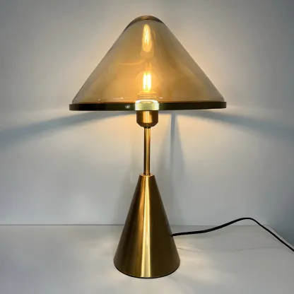 Modern Golden Desk Lamp Cone Glass Shade for Living Room Image - 6