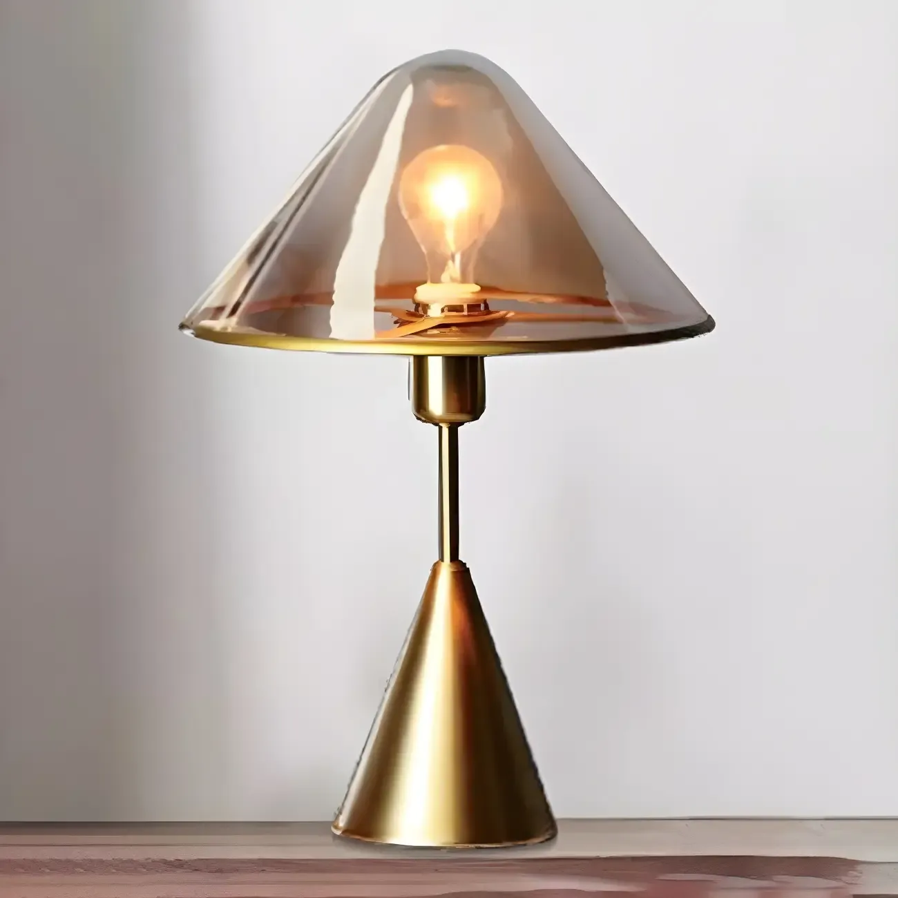Modern Golden Desk Lamp Cone Glass Shade for Living Room Image - 7