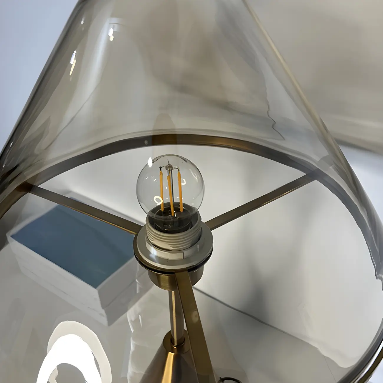 Modern Golden Desk Lamp Cone Glass Shade for Living Room Image - 10 | homeyfad