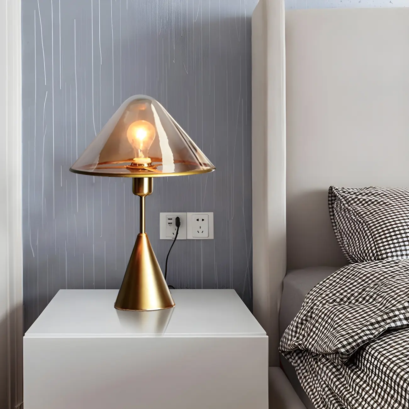 Modern Golden Desk Lamp Cone Glass Shade for Living Room Image - 11 | homeyfad