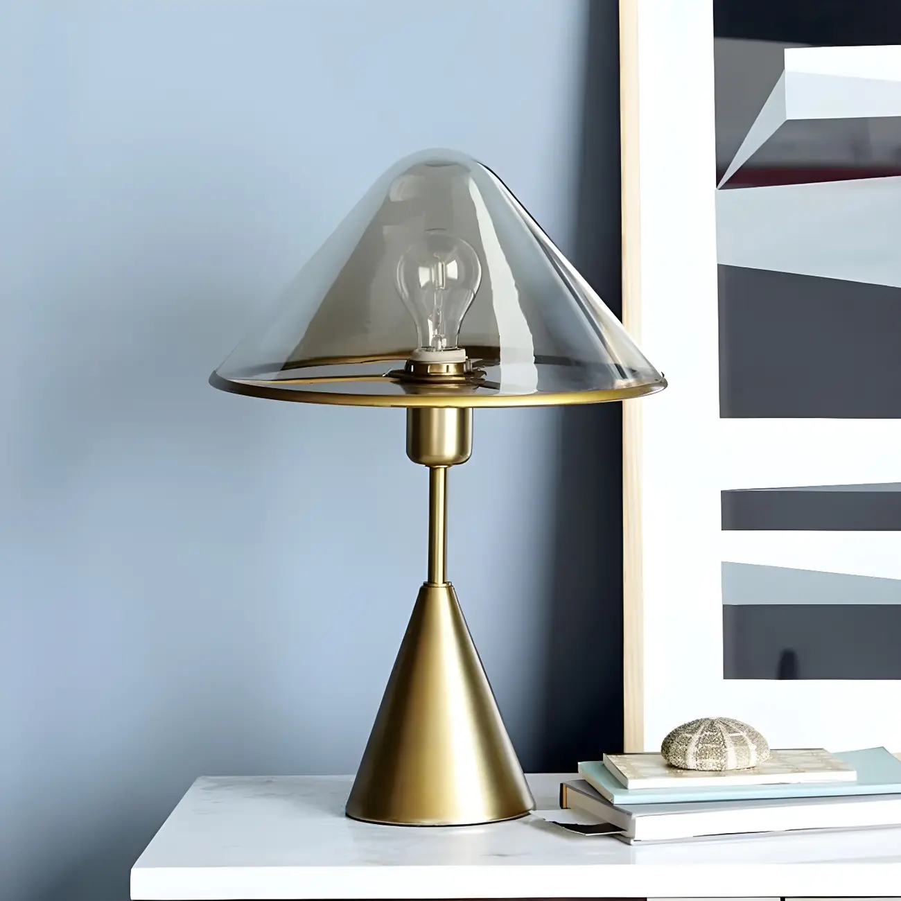 Modern Golden Desk Lamp Cone Glass Shade for Living Room Image - 12 | homeyfad