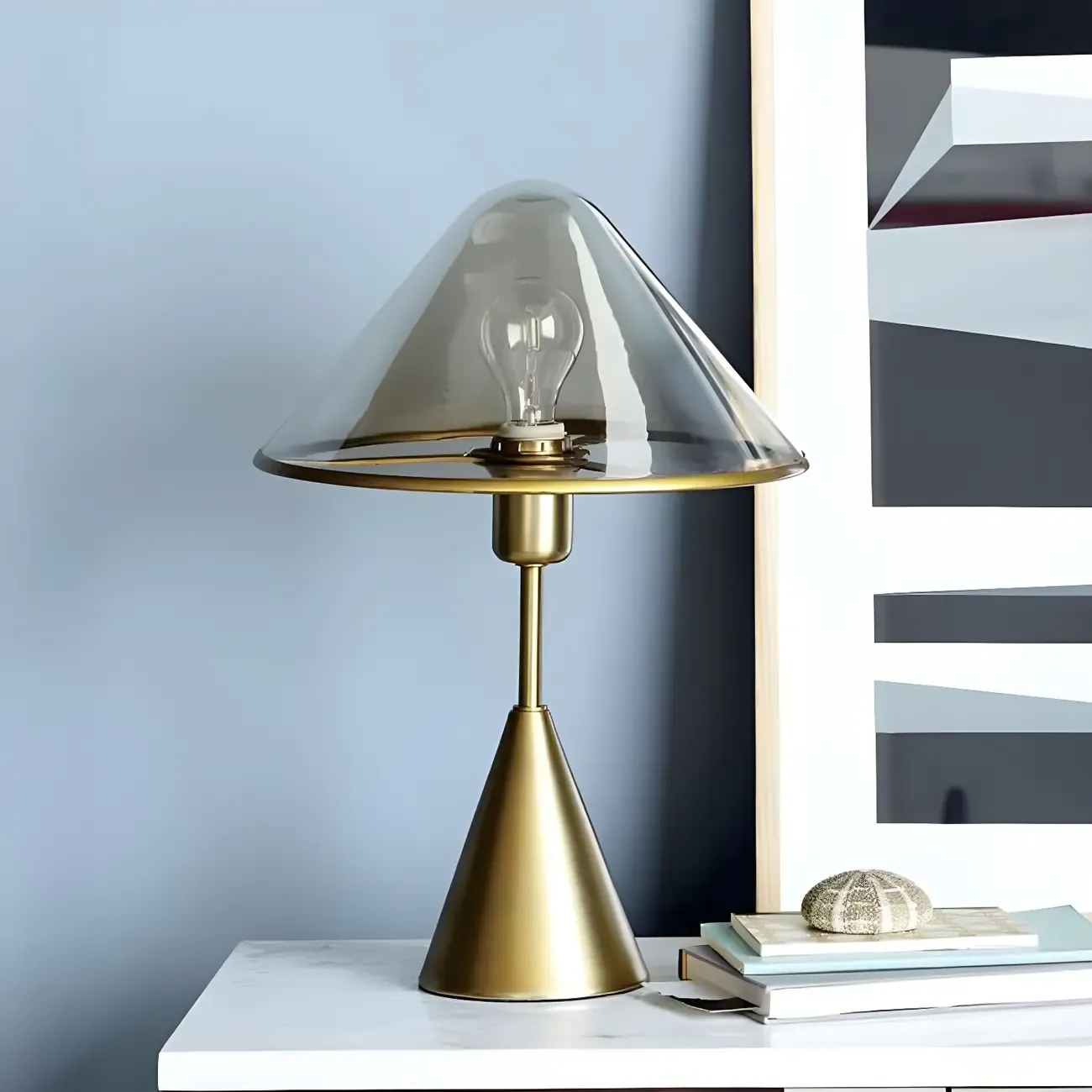 Modern Golden Desk Lamp Cone Glass Shade for Living Room Image - 12