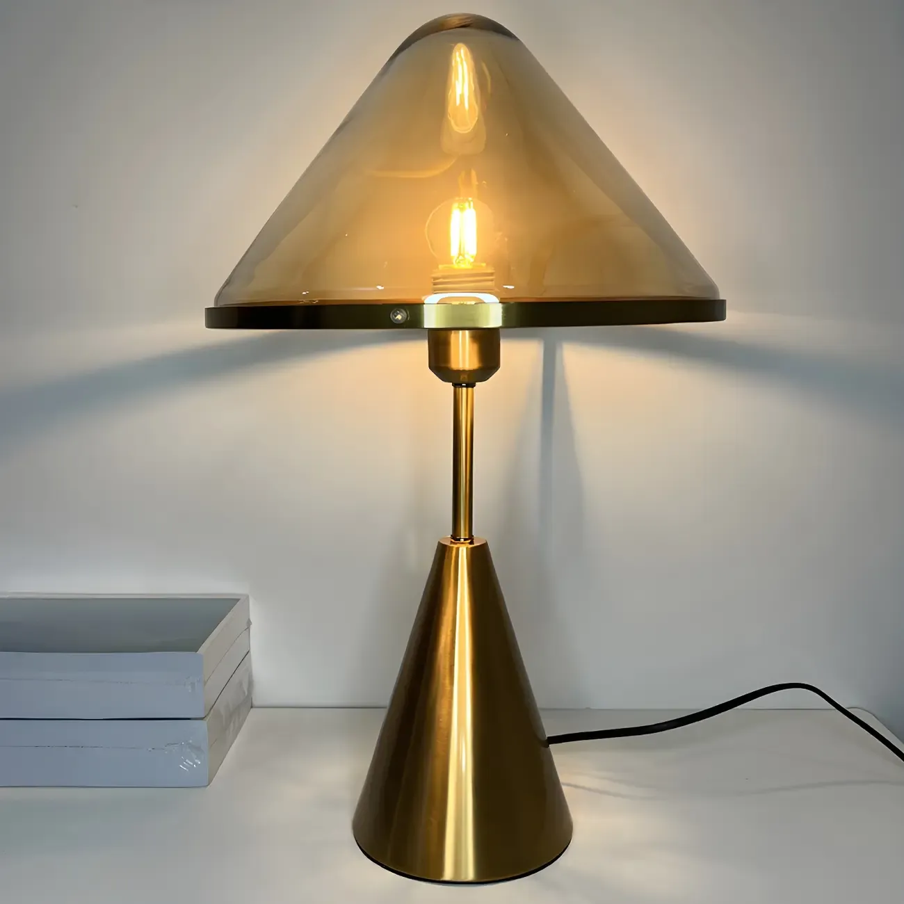 Modern Golden Desk Lamp Cone Glass Shade for Living Room Image - 13