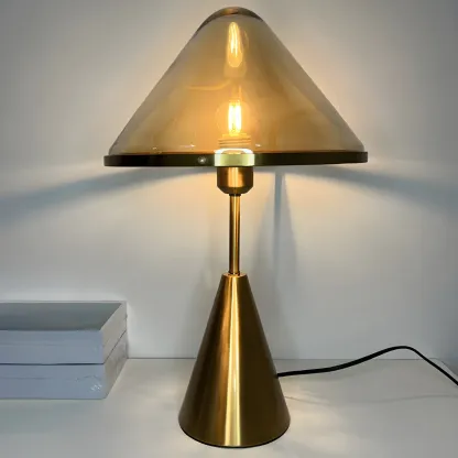Modern Golden Desk Lamp Cone Glass Shade for Living Room Image - 13