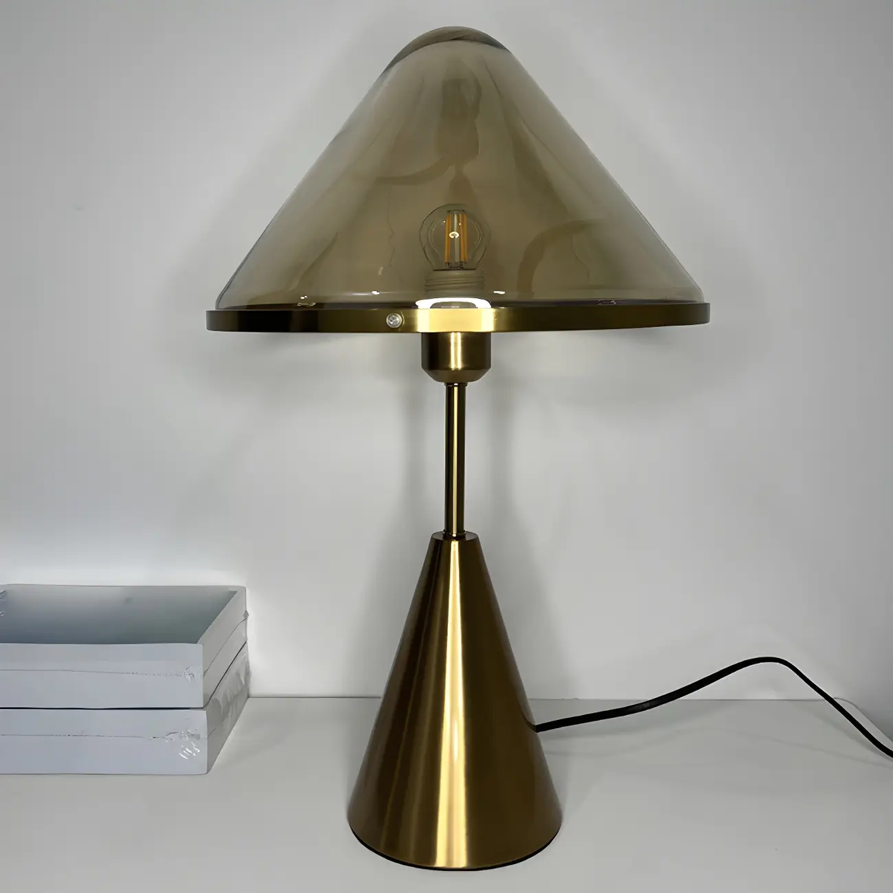 Modern Golden Desk Lamp Cone Glass Shade for Living Room Image - 14 | homeyfad