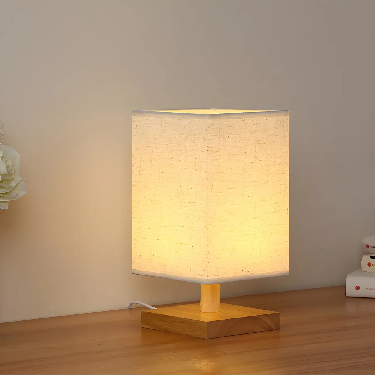 Rustic Rectangle Wooden Table Lamp for Bedroom Image - 1 | homeyfad