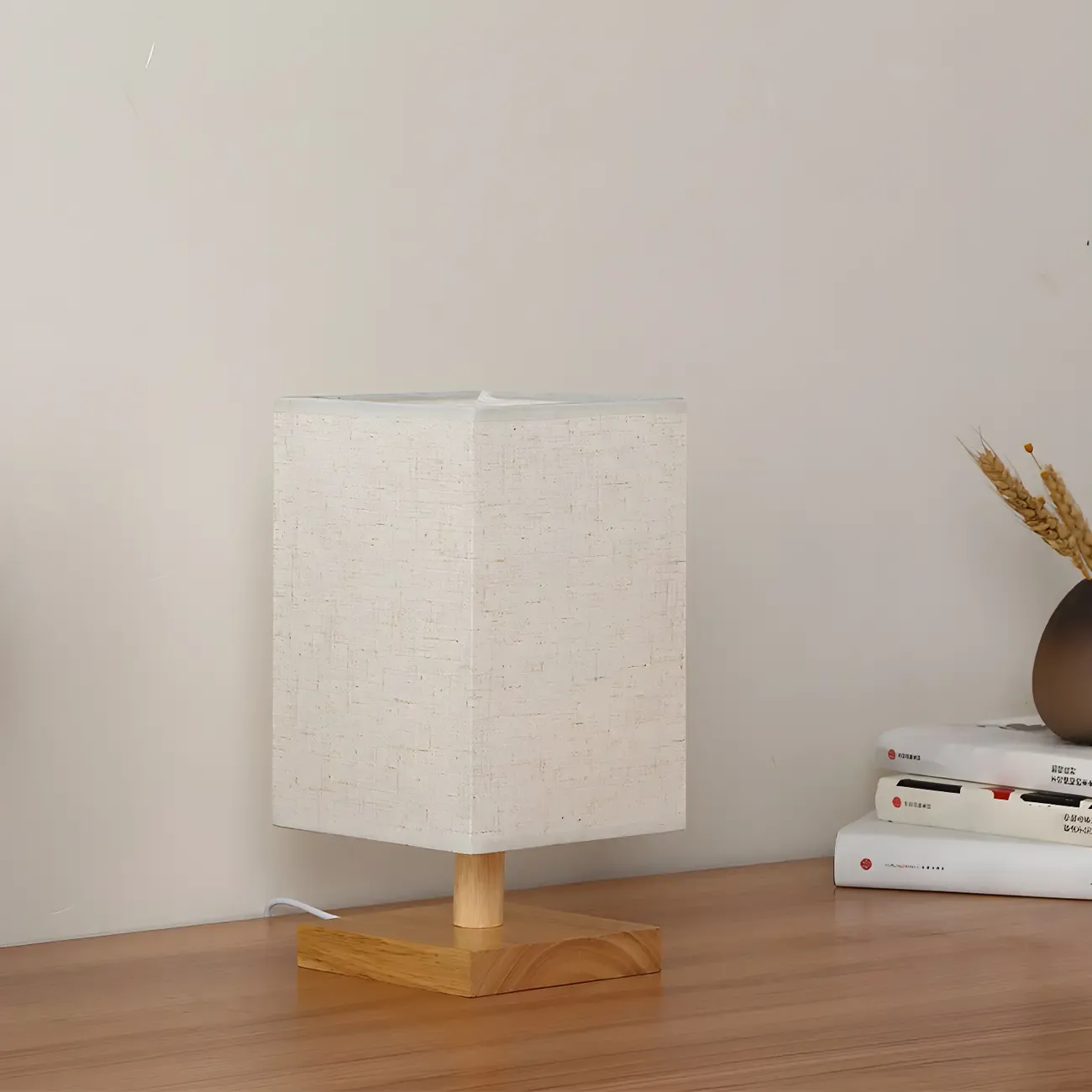 Rustic Rectangle Wooden Table Lamp for Bedroom Image - 3