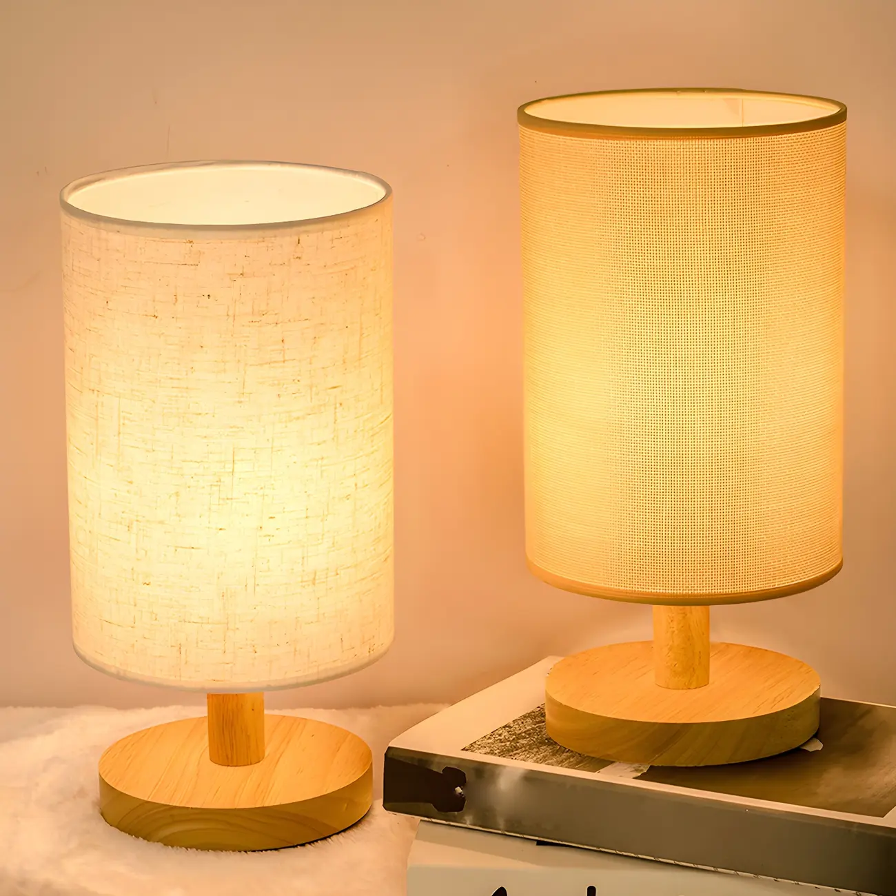 Rustic Round Wooden Table Lamp for Bedroom Image - 1 | homeyfad