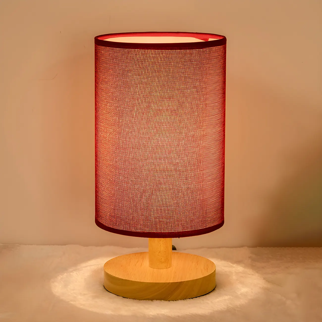 Rustic Round Wooden Table Lamp for Bedroom Image - 2 | homeyfad