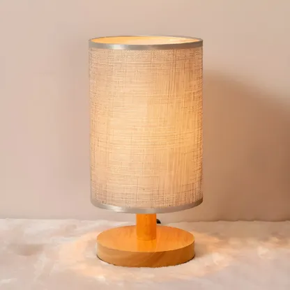 Rustic Round Wooden Table Lamp for Bedroom Image - 3