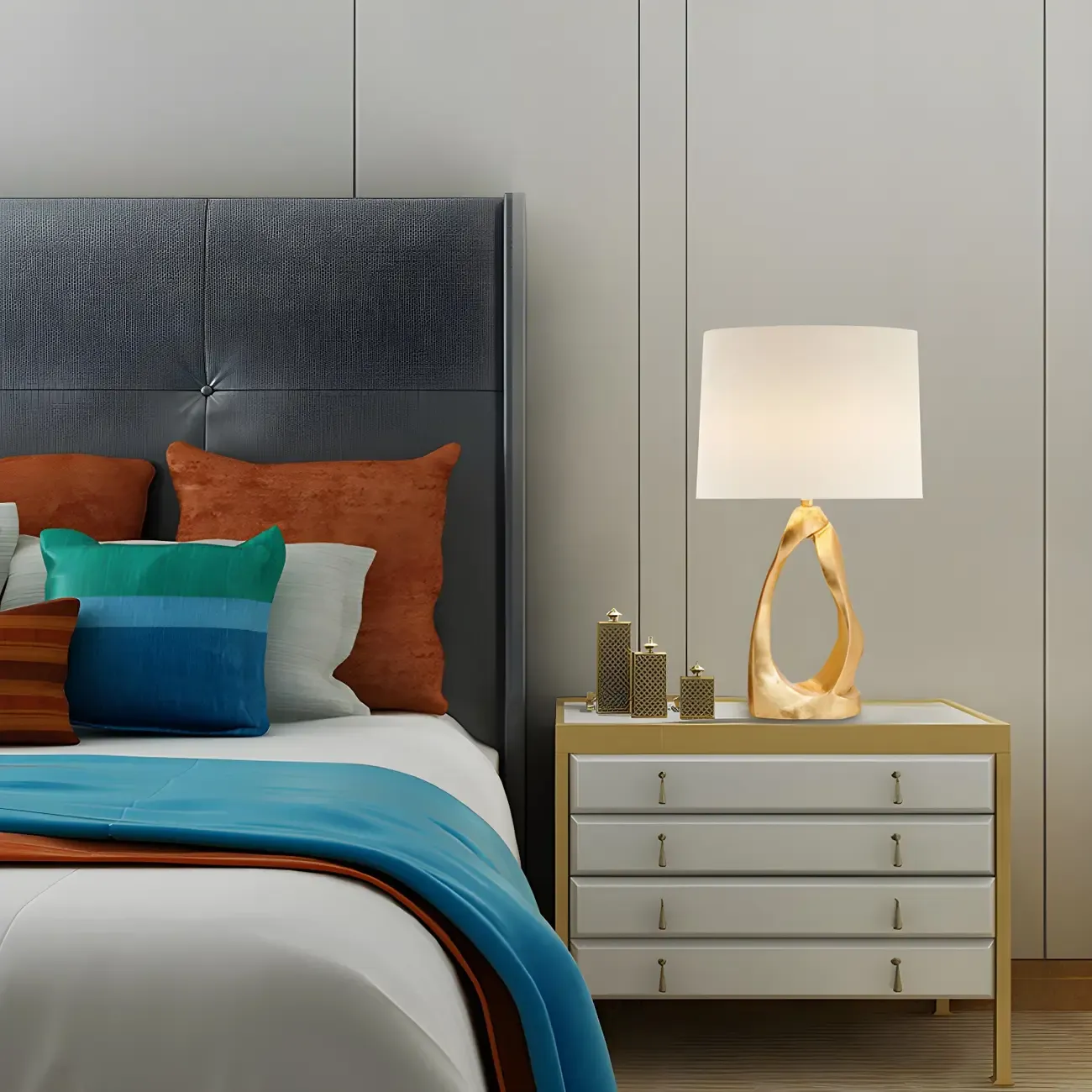 Modern Gold Base Desk Lamp Plug-In Electric for Bedroom Image - 11