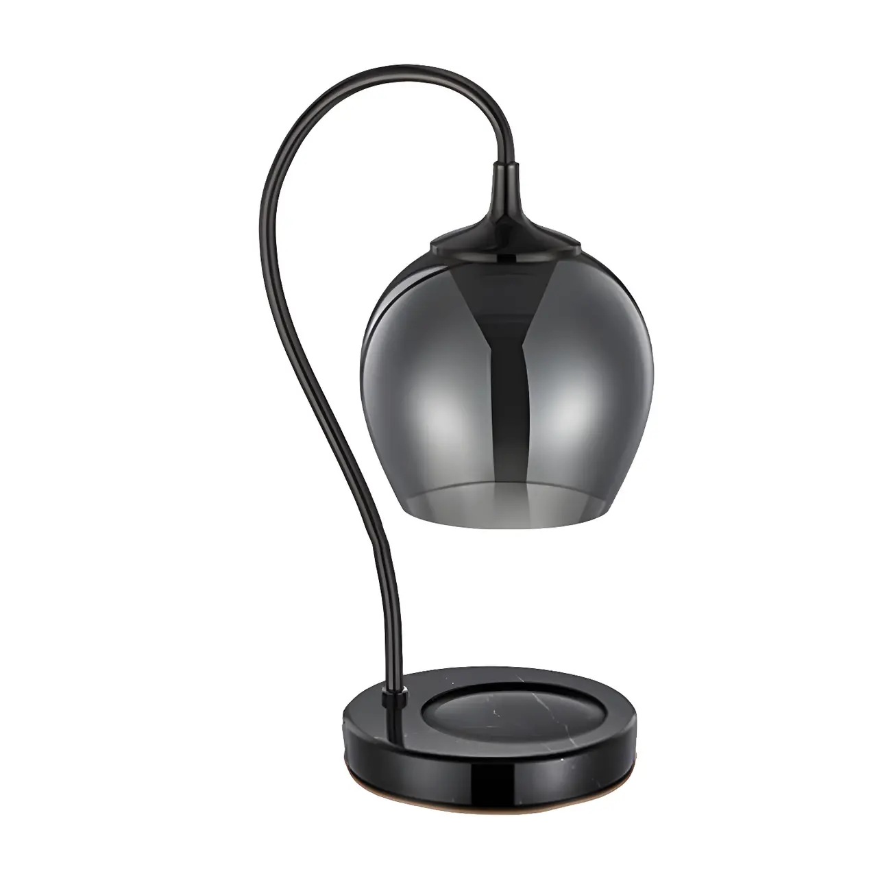 Modern Black Metal Glass Globe Table Lamp with Cup Holder Base Image - 5 | homeyfad