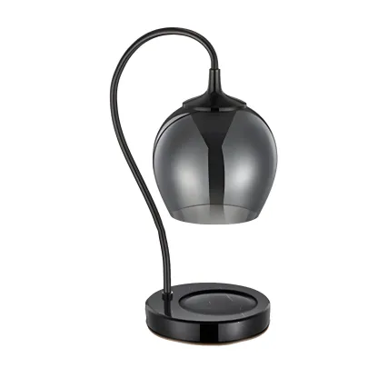 Modern Black Metal Glass Globe Table Lamp with Cup Holder Base Image - 5