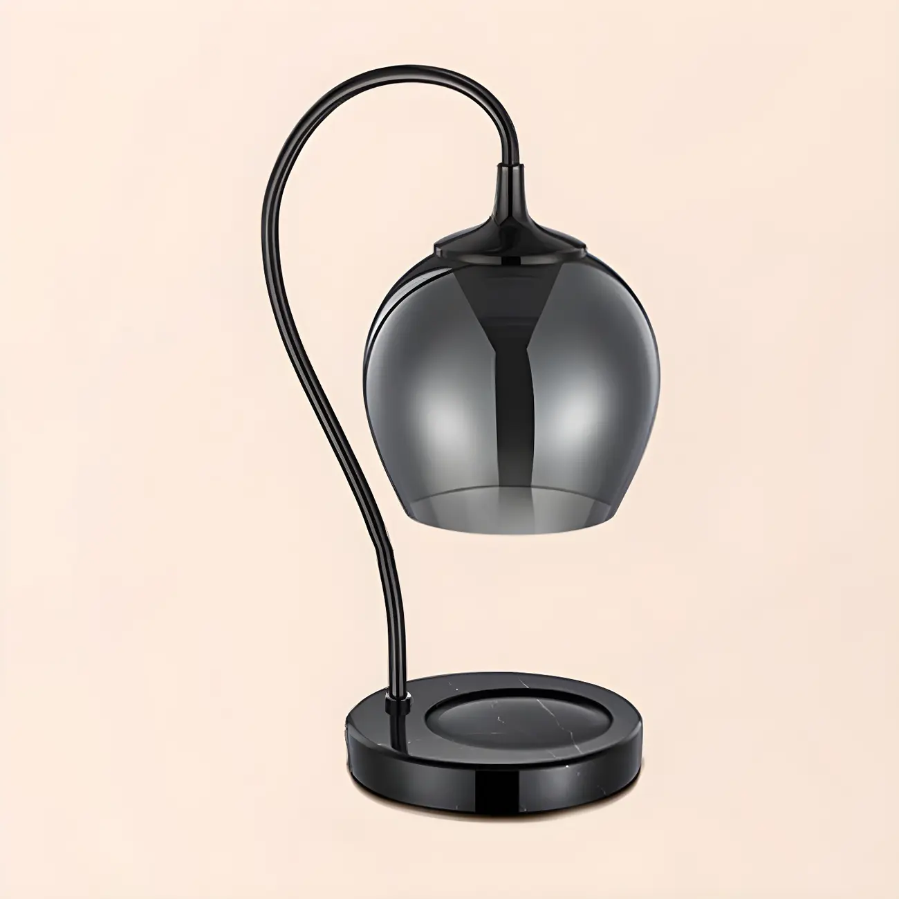Modern Black Metal Glass Globe Table Lamp with Cup Holder Base Image - 6 | homeyfad