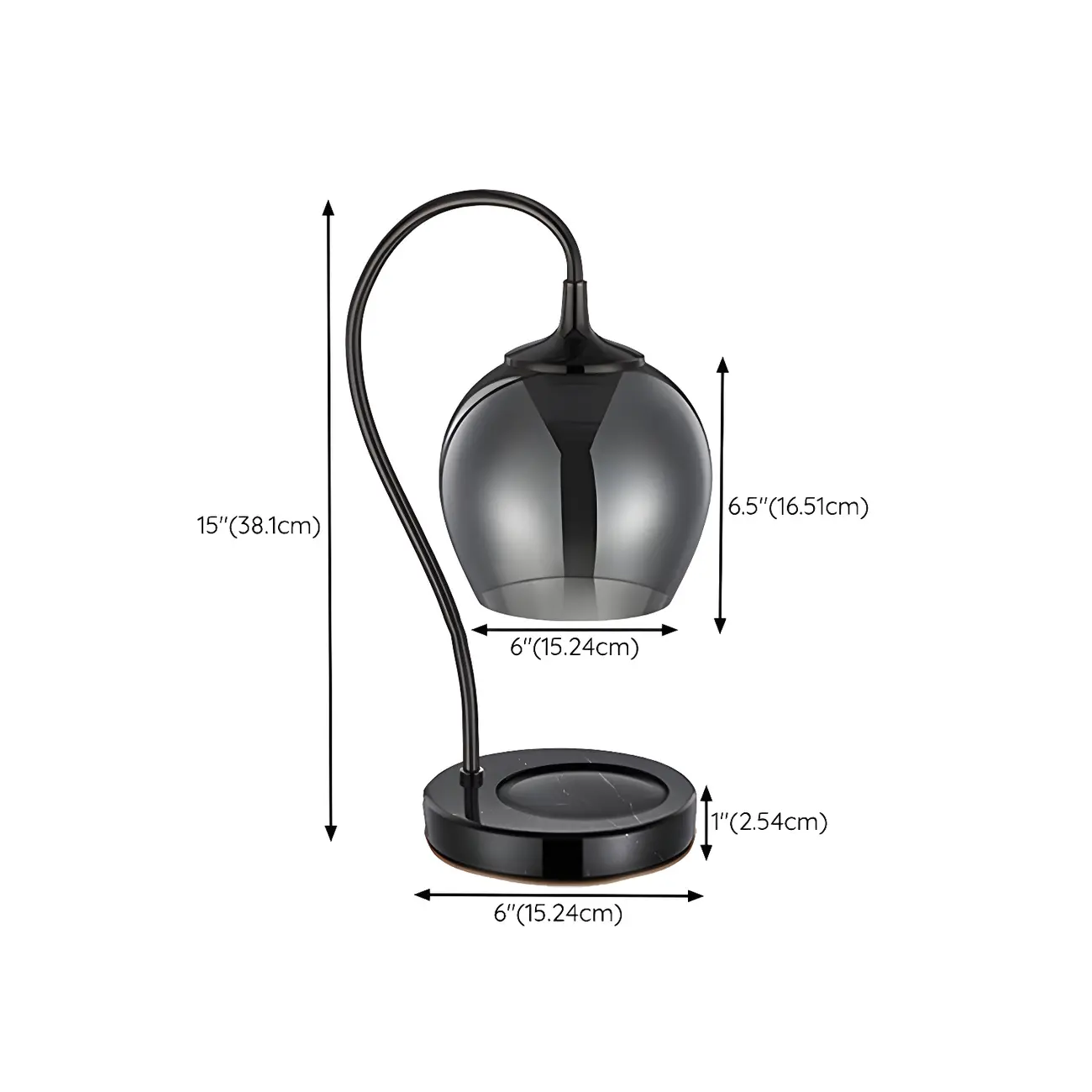 Modern Black Metal Glass Globe Table Lamp with Cup Holder Base #size | homeyfad