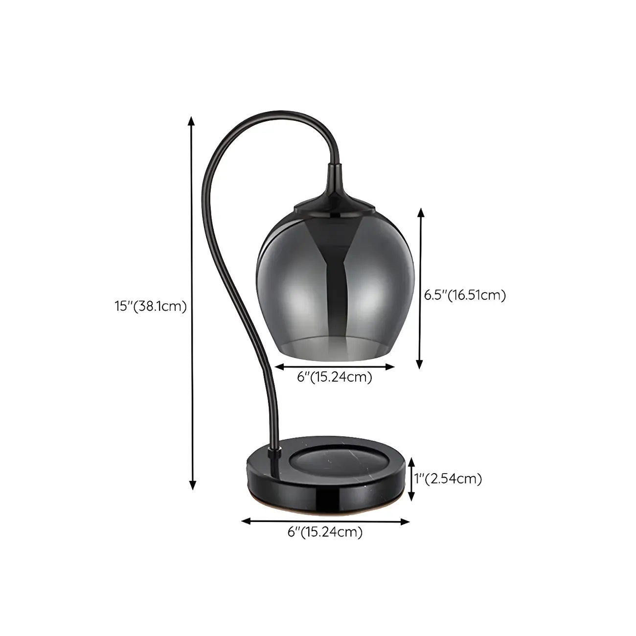 Modern Black Metal Glass Globe Table Lamp with Cup Holder Base #size