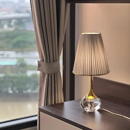 Elegant Pleated Shade Crystal Table Lamp for Living Room Image - 1