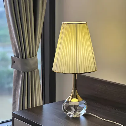 Elegant Pleated Shade Crystal Table Lamp for Living Room Image - 2
