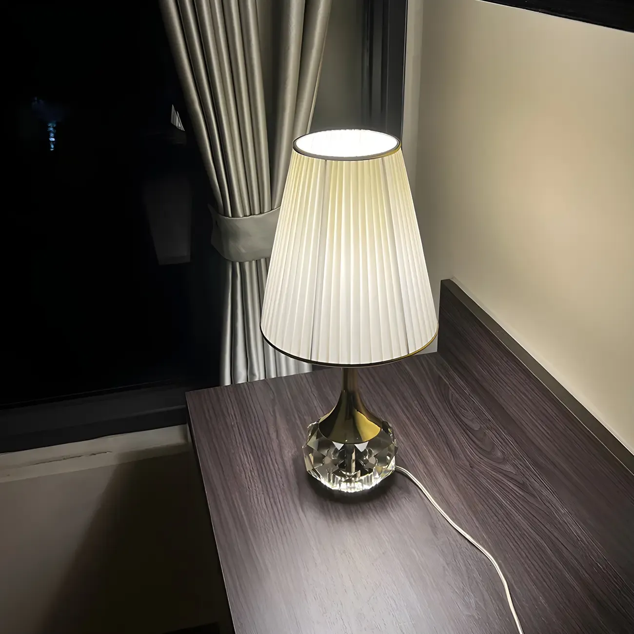 Elegant Pleated Shade Crystal Table Lamp for Living Room Image - 3