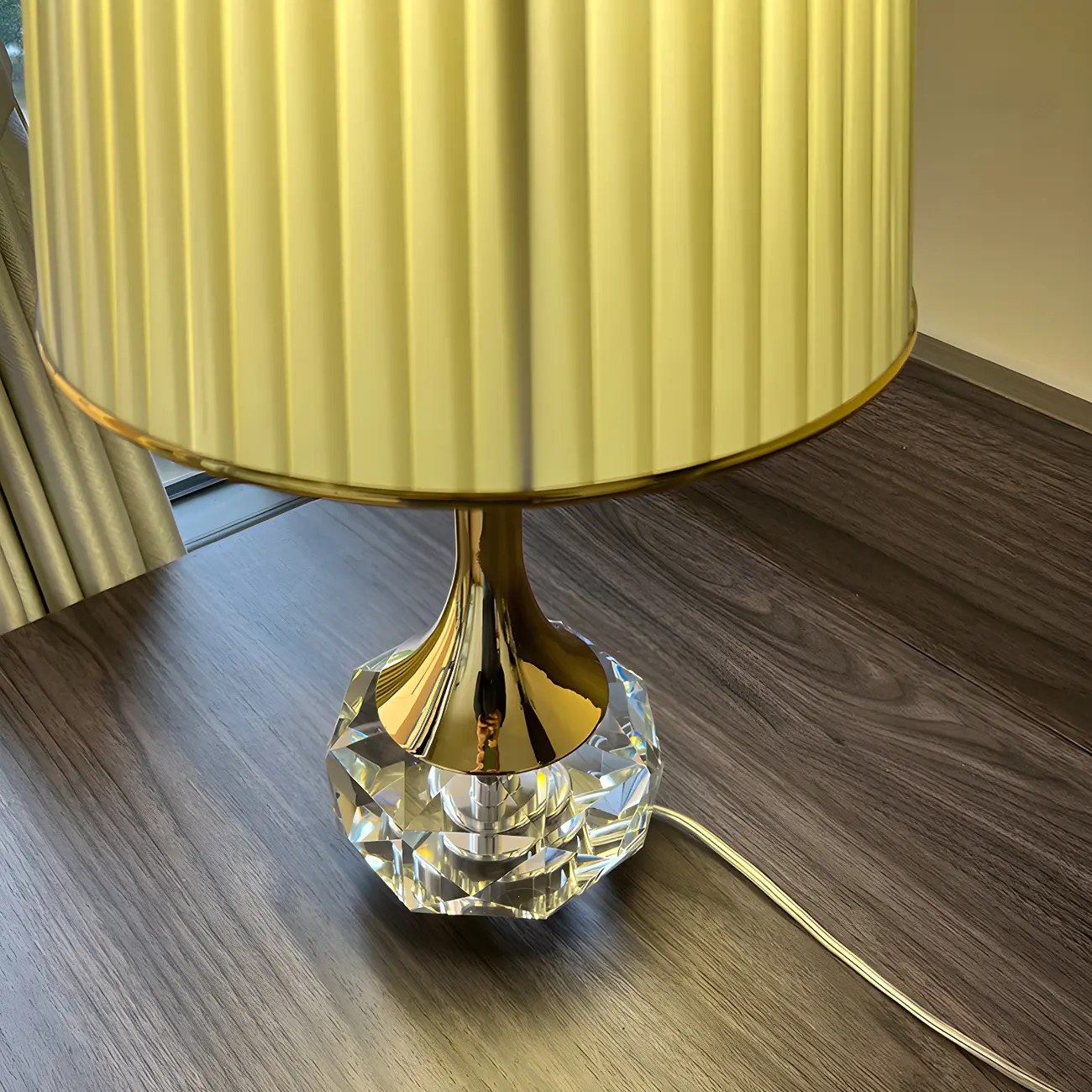Elegant Pleated Shade Crystal Table Lamp for Living Room Image - 8 | homeyfad